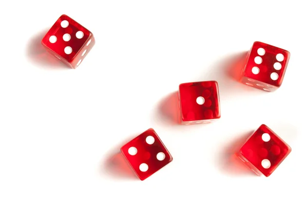 Five red dice view from above — Stock Photo, Image