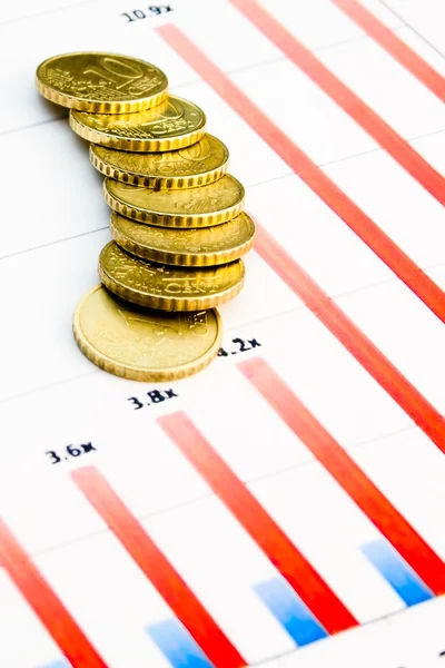 Coins on financial chart — Stock Photo, Image