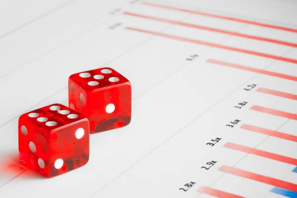 Red dice on financial chart — Stock Photo, Image