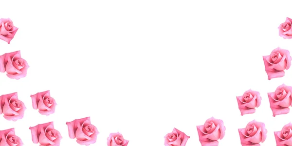 粉红色玫瑰鲜花边框剪贴背景 — 图库照片