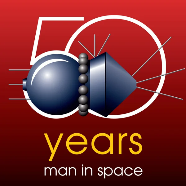 50 anos Homem no espaço Emblema — Vetor de Stock