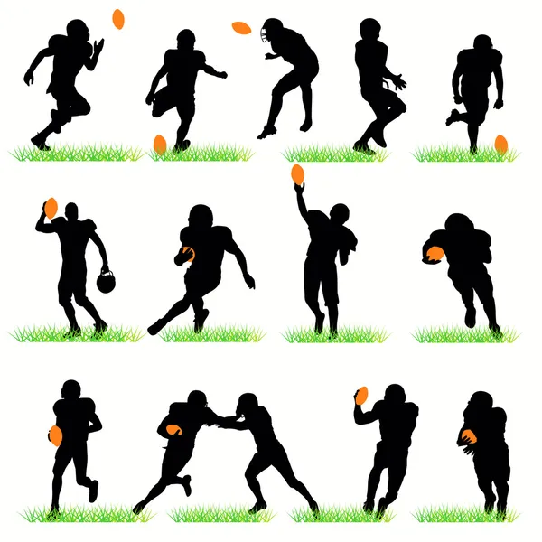 American Football Players Silhouettes Set — Stock Vector