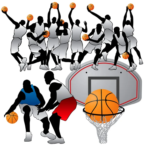 Ensemble Silhouettes Joueurs de Basketball — Image vectorielle