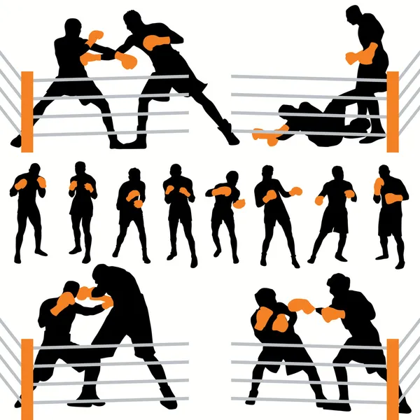 Jeu de silhouettes de boxeurs — Image vectorielle