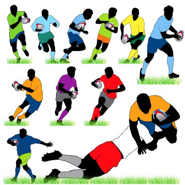 12 Rugby Players Silhouettes Set vector