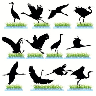 Cranes Silhouettes Set clipart