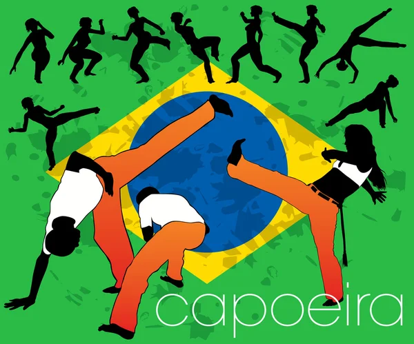12 Capoeira Siluet Ditata - Stok Vektor
