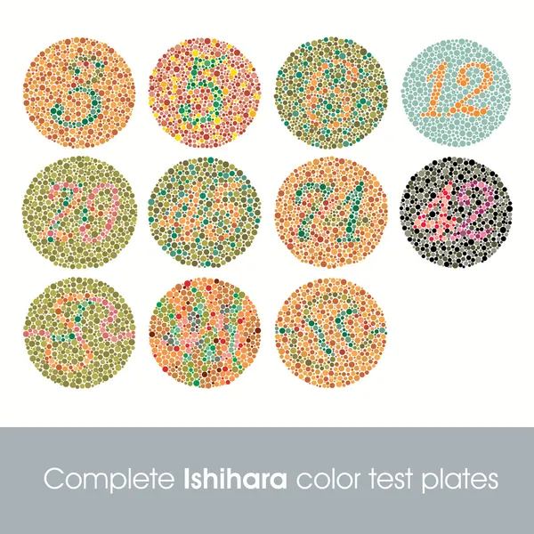 Piatti di prova di colore Ishihara completi — Vettoriale Stock