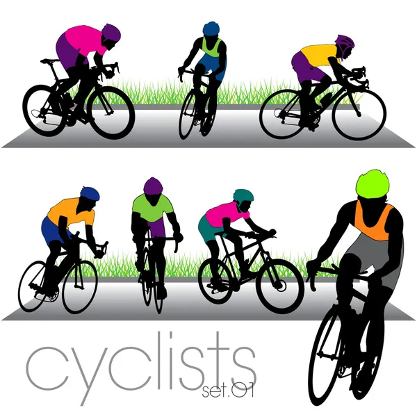 Conjunto de siluetas de ciclistas — Archivo Imágenes Vectoriales