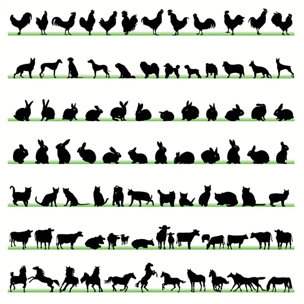 Granja animales siluetas conjunto — Archivo Imágenes Vectoriales