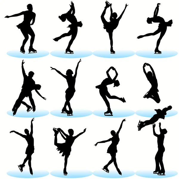 Ensemble silhouettes de patinage artistique — Image vectorielle