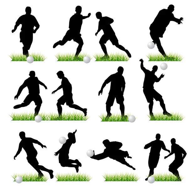 12 Fußballspieler Silhouetten Set — Stockvektor