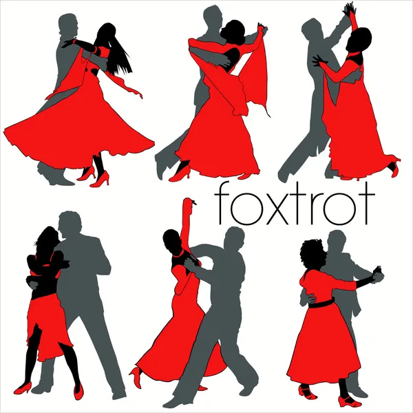 Foxtrot dançarinos silhuetas conjunto —  Vetores de Stock