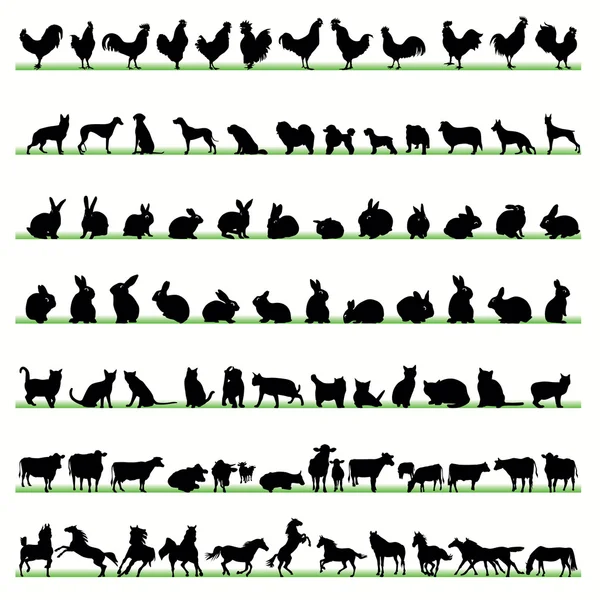 Granja animales siluetas conjunto Ilustraciones de stock libres de derechos