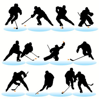 12 Hockey Players Silhouettes Set clipart