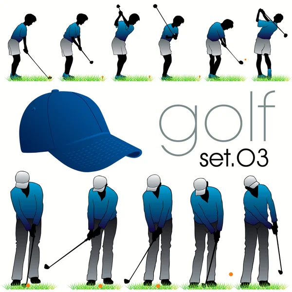 12 Golf players silhouettes set — Stock Vector
