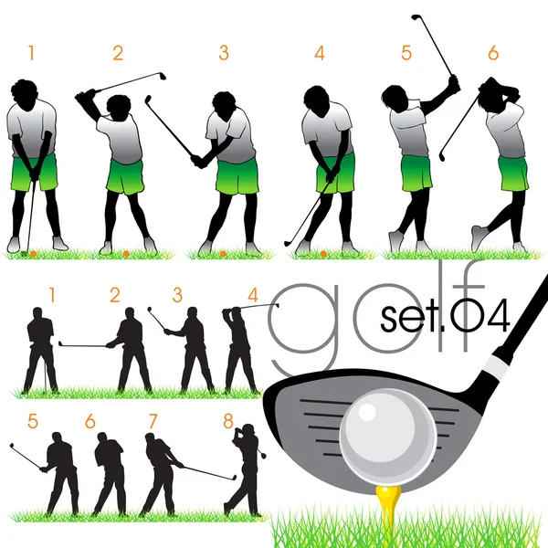 14 Golf players silhouettes set — Stock Vector