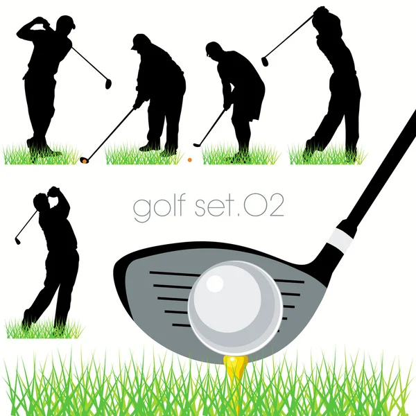 5 Golf players silhouettes set — Stock Vector
