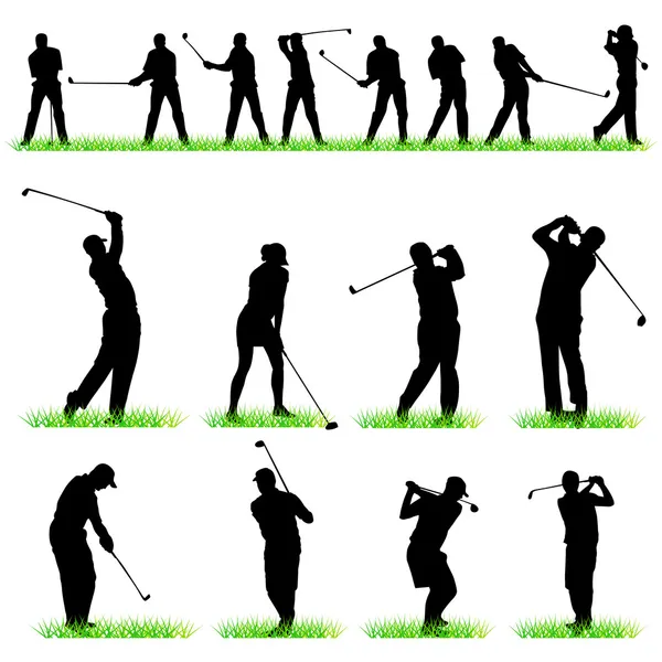 16 Golf players silhouettes set — Stock Vector