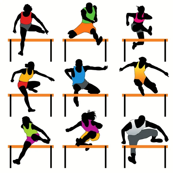 Sada 9 siluety sportovců překážek — Stockový vektor