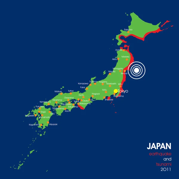 Mapa del terremoto de Japón 2011 — Archivo Imágenes Vectoriales