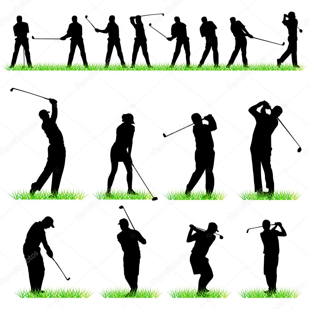 16 Golf players silhouettes set