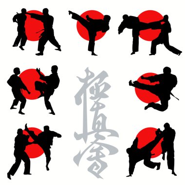 Kyokushin karate silhouettes set clipart