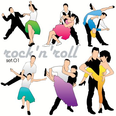 Rock'n'roll dancers silhouettes set clipart