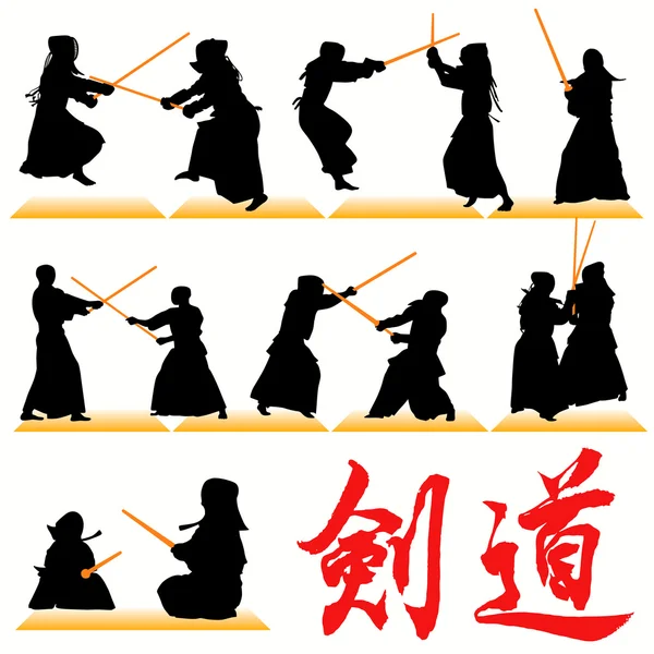 Ensemble de silhouettes Kendo — Image vectorielle