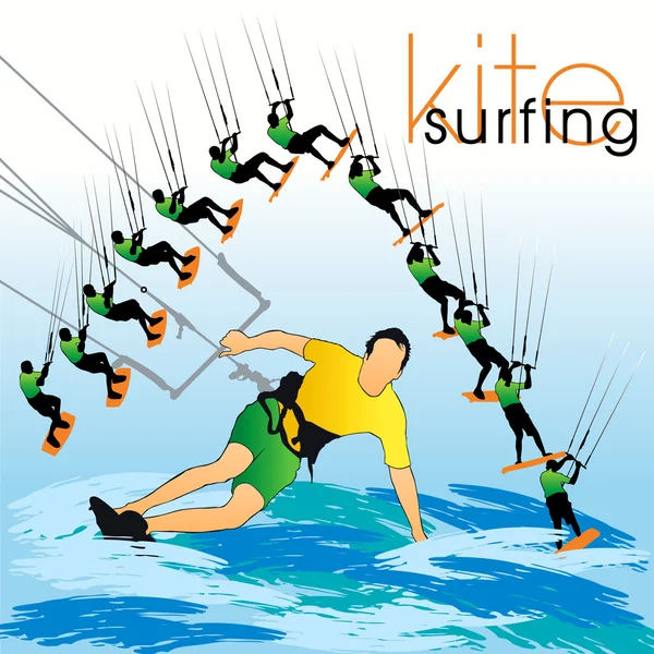 Set silhouette kite surf — Vettoriale Stock