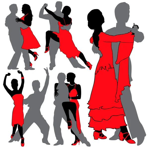 Latin Dansçılar Siluetleri Ayarlandı — Stok Vektör