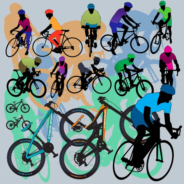 Set de bicicletas de montaña — Vector de stock