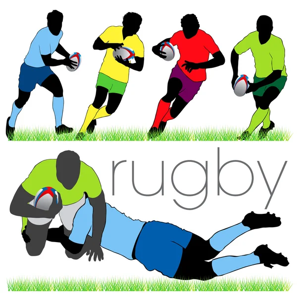 6 Rugby Players Silhouettes Set — Stock Vector
