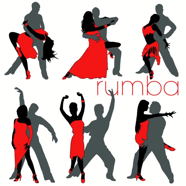 12 rumba dansers silhouetten instellen — Stockvector