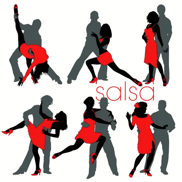 12 salsa dansers silhouetten instellen — Stockvector
