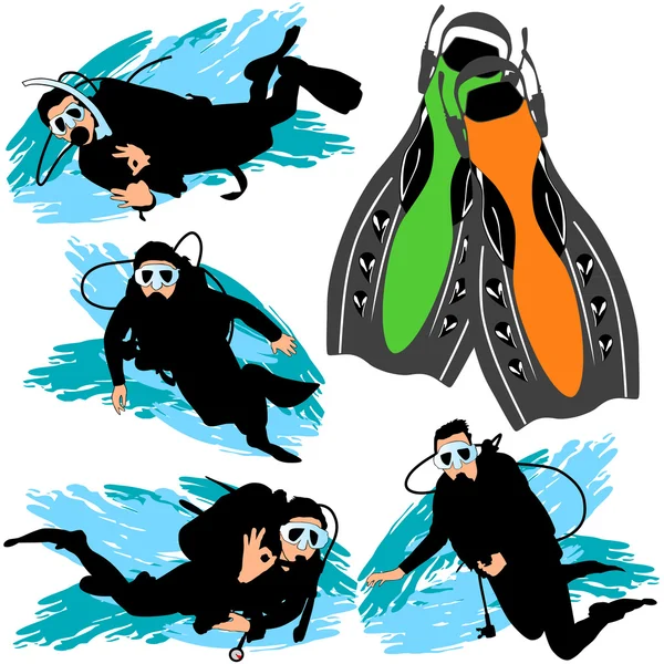 Set silhouette per immersioni subacquee — Vettoriale Stock