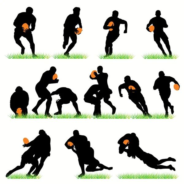 14 Juego de Siluetas de Jugadores de Rugby Gráficos vectoriales