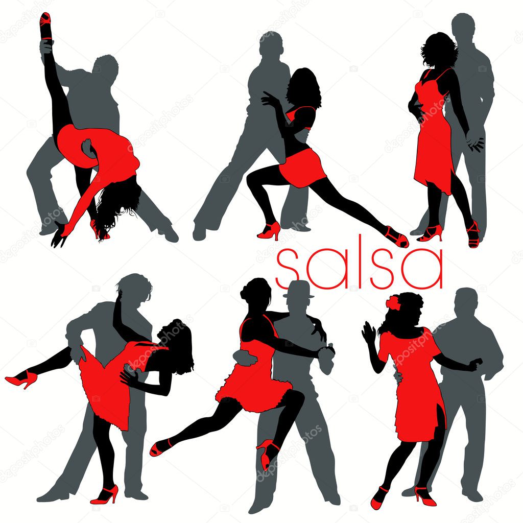 12 Salsa Dancers Silhouettes Set