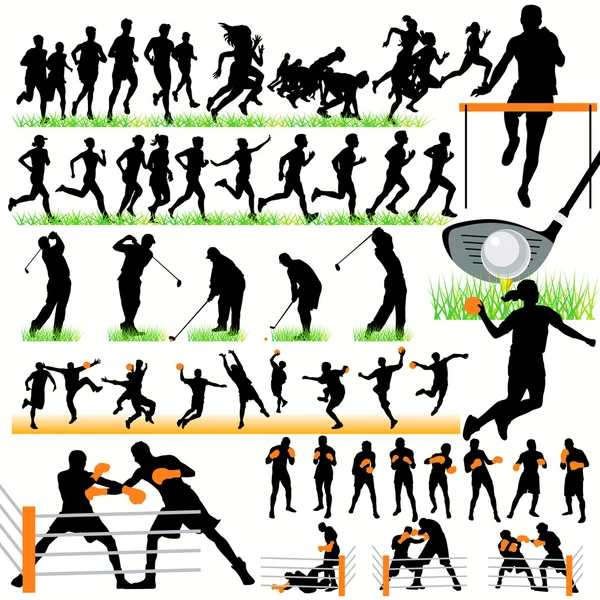 Ensemble de 50 silhouettes sportives — Image vectorielle