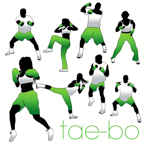 Set di silhouette Tae-Bo — Vettoriale Stock