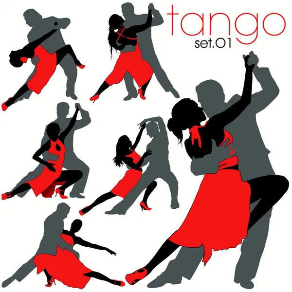 Tango dansçılar siluetleri seti — Stok Vektör