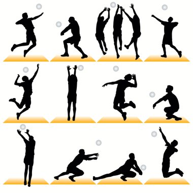 14 Volleyball Players Silhouettes Set clipart