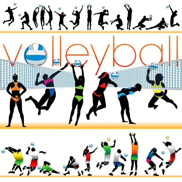 30 Volleyball Players Silhouettes Set — Stock Vector