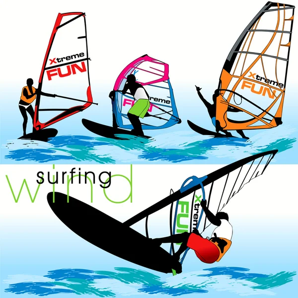 Windsurfing sylwetki zestaw — Wektor stockowy
