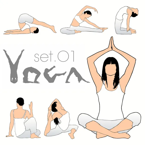 Ensemble de silhouettes de yoga — Image vectorielle