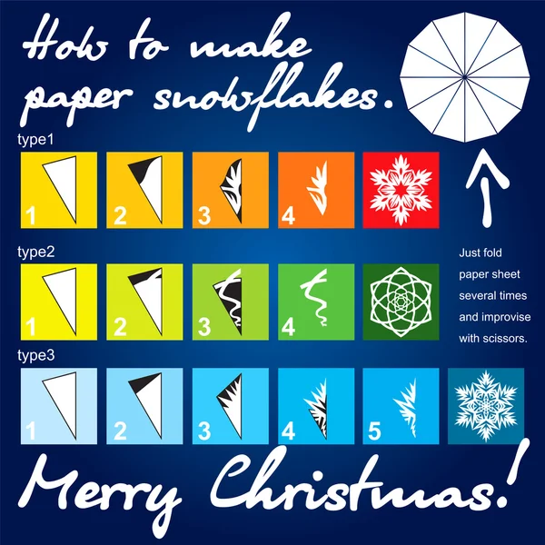 Como fazer papel flocos de neve tutorial — Vetor de Stock