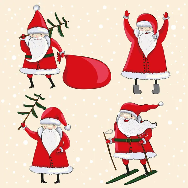 Dört mutlu karikatür Noel babalar — Stok Vektör
