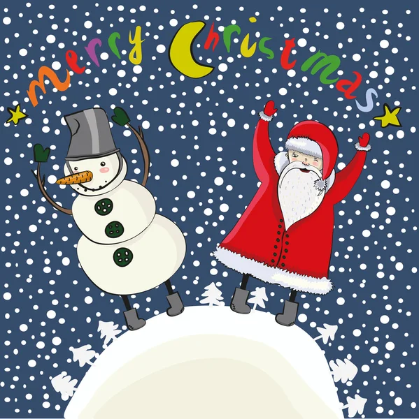 Cartoon christmas Santa and snowman — Stock Vector