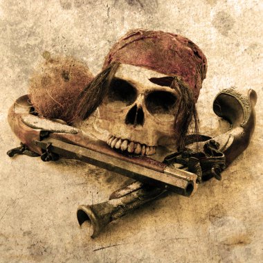 Pirate skull beach grunge clipart