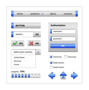 Blue elements of web interface clipart